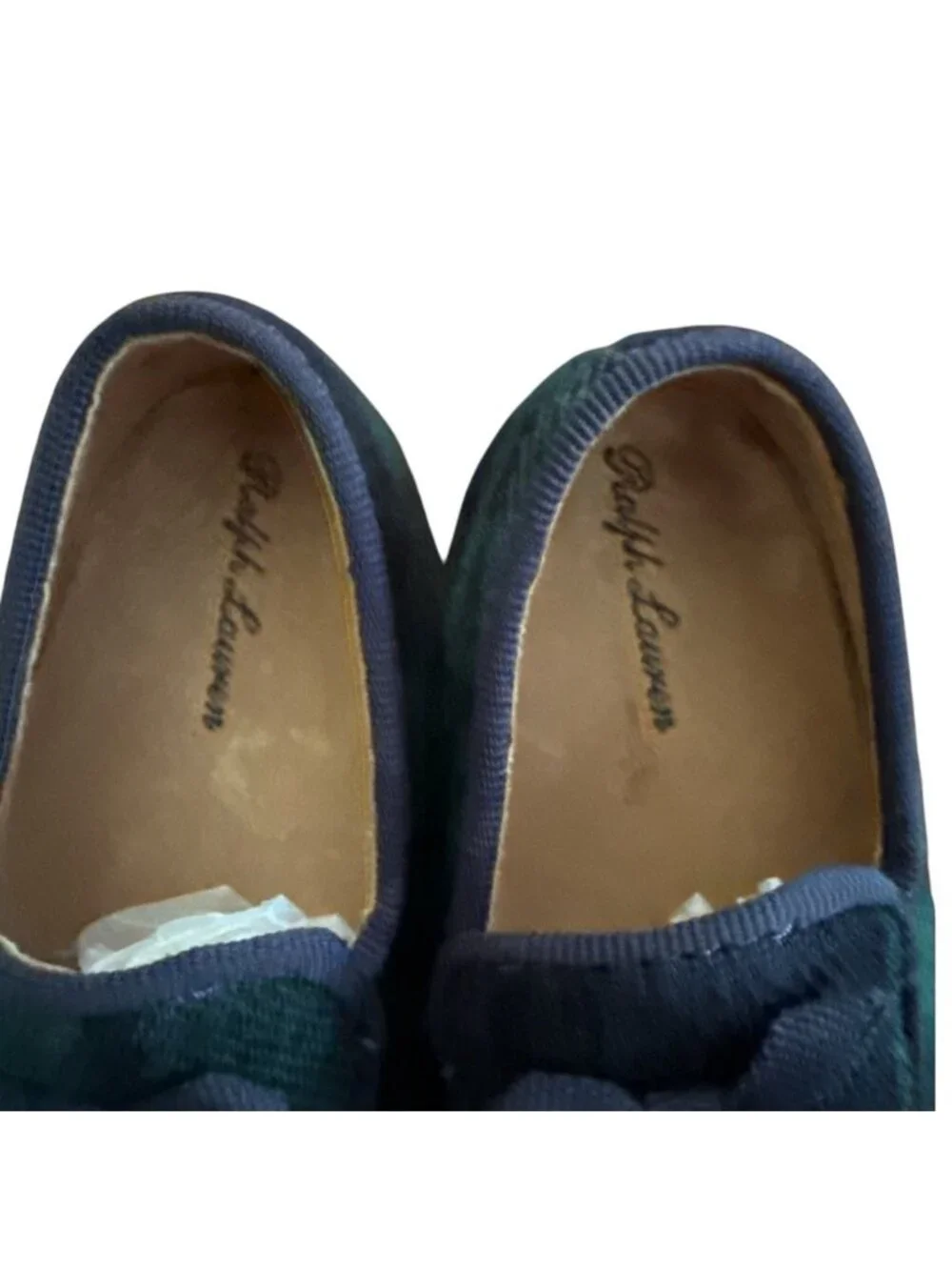 NIB Ralph Lauren Layette Baby Moccasins In Green & Navy Plaid With Bow Detailing